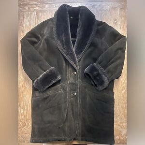 LNR Faux Fur and Leather Coat Size Medium Vintage